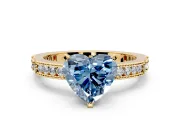 Solitaire Engagement Ring Setting for Fancy Blue Heart-Shaped Center with Milgrain-Edged Pave Band and Prong Head in Yellow Gold