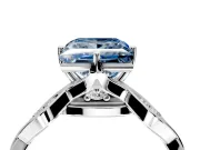 Solitaire Engagement Ring Setting for Fancy Blue Princess Cut Center with Accented Twist Band and Leaf Prong Head in Platinum