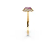 Halo Engagement Ring Setting for Fancy Pink Cushion Cut Center with Plain Tapered Band and Prong Head in Yellow Gold