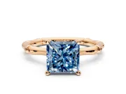 Solitaire Engagement Ring Setting for Fancy Blue Princess Cut Center with Bamboo Band and Prong Head in Rose Gold