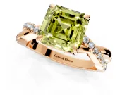 Solitaire Engagement Ring Setting for Fancy Yellow Asscher Cut Center with Half-Pave Crossover Band and Prong Head in Rose Gold