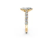 Shared-Prong Engagement Ring Setting for Marquise Center with Graduated Accents and Prong Head in Yellow Gold