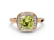 Halo Engagement Ring Setting for Fancy Yellow Cushion Cut Center with Plain Tapered Band and Prong Head in Rose Gold