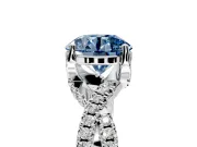 Solitaire Engagement Ring Setting for Fancy Blue Round Cut Center with Narrow Twist Pave Band and Prong Head in White Gold