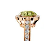 Bezel-Framed Halo Engagement Ring Setting for Fancy Yellow Round Cut Center with Pave Band and Prong Head in Rose Gold