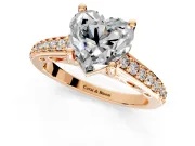 Solitaire Engagement Ring Setting for Heart-Shaped Center with Pave Cathedral Band and Prong Head in Rose Gold