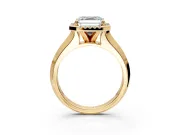 Halo Engagement Ring Setting for Asscher Cut Center with Knife Ridge Cathedral Band and Prong Head in Yellow Gold