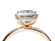 Hidden Halo Engagement Ring Setting for Princess Cut Center with Pave Band and Prong Head in Rose Gold