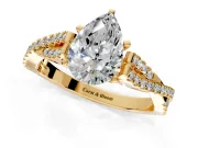 Solitaire Engagement Ring Setting for Pear-Shaped Center with Twisted Pave Split Shank and Prong Head in Yellow Gold