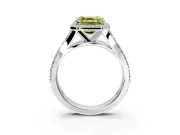 Halo Engagement Ring Setting for Fancy Yellow Asscher Cut Center with Narrow Pave Split Shank and Prong Head in Sterling Silver