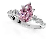 Solitaire Engagement Ring Setting for Fancy Pink Pear-Shaped Center with Trailing Leaf Accent Band and Prong Head in White Gold