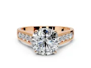 Solitaire Engagement Ring Setting for Round Cut Center with Cathedral Channel Band and Prong Head in Rose Gold
