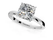 Solitaire Engagement Ring Setting for Cushion Cut Center with Thin Rounded Plain Band and Prong Head in Sterling Silver