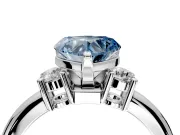 3 Stone Engagement Ring Setting for Fancy Blue Heart-Shaped Center with Wide Plain Band and Prong Head in Platinum