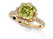 Halo Engagement Ring Setting for Fancy Yellow Asscher Cut Center with Openwork Halo, Pave Band and Prong Head in Yellow Gold