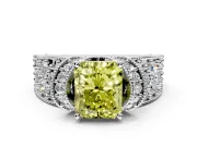 Pave Engagement Ring Setting for Fancy Yellow Radiant Cut Center with Curved Accent Rows, Openwork and Prong Head in White Gold