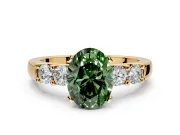 5 Stone Engagement Ring Setting for Fancy Green Oval Center with Plain Band and Prong Head in Yellow Gold