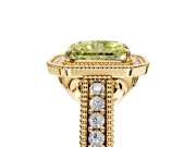 Milgrain Halo Engagement Ring Setting for Fancy Yellow Radiant Cut Center with Pave Band and Prong Head in Yellow Gold