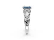 Solitaire Engagement Ring Setting for Fancy Blue Emerald Cut Center with Filigree Accent Basket and Prong Head in Platinum