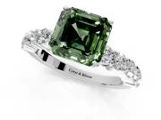 Shared-Prong Engagement Ring Setting for Fancy Green Asscher Cut Center with Graduated Accents and Prong Head in Sterling Silver