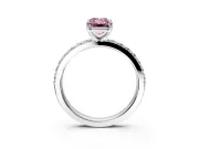 Solitaire Engagement Ring Setting for Fancy Pink Emerald Cut Center with Round Cut Pave Band and Prong Head in Sterling Silver
