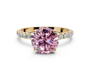 Solitaire Engagement Ring Setting for Fancy Pink Round Cut Center with Micro Pave Band and Prong Head in Yellow Gold