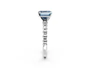 Solitaire Engagement Ring Setting for Fancy Blue Asscher Cut Center with Bezel-Dot Beaded Band and Prong Head in Platinum