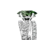 Solitaire Engagement Ring Setting for Fancy Green Oval Center with Woven 3-Strand Pave Band and Prong Head in White Gold