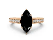 Solitaire Engagement Ring Setting for Fancy Black Marquise Center with Engraved Pave Band and Prong Head in Rose Gold