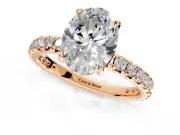 Solitaire Engagement Ring Setting for Oval Center with Shared-Prong Accents and Prong Head in Rose Gold