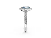Milgrain Floral Halo Engagement Ring Setting for Fancy Blue Pear-Shaped Center with Pave Band and Prong Head in Sterling Silver
