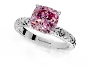 Solitaire Engagement Ring Setting for Fancy Pink Cushion Cut Center with XO Engraved Band and Prong Head in Platinum