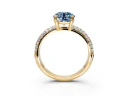 Solitaire Engagement Ring Setting for Fancy Blue Round Cut Center with Multi-Row Pave Accents and Basket Head in Yellow Gold