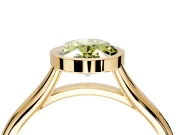Solitaire Engagement Ring Setting for Fancy Yellow Oval Center with V Split Shank and Bezel Head in Yellow Gold