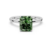 Hidden Halo Engagement Ring Setting for Fancy Green Radiant Cut Center with Thin Rounded Band and Prong Head in Platinum
