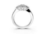 3 Stone Engagement Ring Setting for Emerald Cut Center with Raised Basket Heads and Prong Head in Platinum