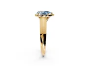 Halo Engagement Ring Setting for Fancy Blue Pear-Shaped Center with Knife Ridge Cathedral Band and Prong Head in Yellow Gold
