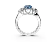 3 Stone Engagement Ring Setting for Fancy Blue Round Cut Center with Raised Basket Heads and Prong Head in Platinum