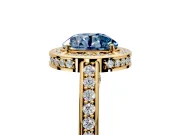 Halo Engagement Ring Setting for Fancy Blue Round Cut Center with Framed Halo, Pave Band and Prong Head in Yellow Gold
