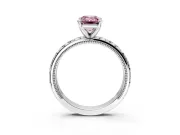 Solitaire Engagement Ring Setting for Fancy Pink Emerald Cut Center with XO Engraved Band and Prong Head in Platinum