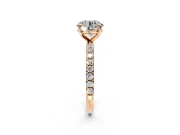 Solitaire Engagement Ring Setting for Round Cut Center with Micro Pave Band and Prong Head in Rose Gold
