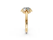 Floral Frame Engagement Ring Setting for Round Cut Center with Accent Clusters and Prong Head in Yellow Gold