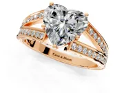 Split Shank Engagement Ring Setting for Heart-Shaped Center with Pave Split Shank and Prong Head in Rose Gold