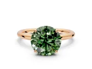 Low-Set Solitaire Engagement Ring Setting for Fancy Green Round Cut Center with Thin Plain Band and Prong Head in Rose Gold