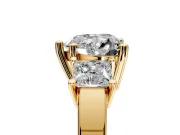 3 Stone Engagement Ring Setting for Heart-Shaped Center with Matching Side Accents and Prong Head in Yellow Gold