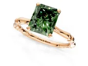 Solitaire Engagement Ring Setting for Fancy Green Radiant Cut Center with Bamboo Band and Prong Head in Rose Gold