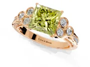 Cluster Engagement Ring Setting for Fancy Yellow Princess Cut Center with Bezel Accent Clusters and Prong Head in Rose Gold