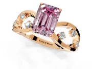 Solitaire Engagement Ring Setting for Fancy Pink Emerald Cut Center with Criss-Cross Accent Band and Prong Head in Rose Gold