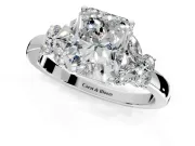 Solitaire Engagement Ring Setting for Radiant Cut Center with Marquise Flower Shoulders and Prong Head in Sterling Silver