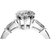 3 Stone Engagement Ring Setting for Heart-Shaped Center with Baguette Accents and Prong Head in Sterling Silver